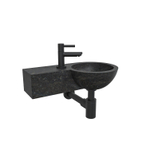 Wiesbaden b lavabo rond 40x23x10cm avec trou pour robinet à gauche pierre dure noire, robinet de lavabo amador noir mat inclus SW794646
