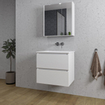 Saniclass Chaci Meuble de salle de bain - 60x46x55cm - lavabo en céramique blanc - 1 vasque - sans trou de robinet - 2 tiroirs - armoire miroir - blanc mat SW856542