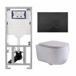 QeramiQ Dely Swirl Ensemble WC- 36,3x51,7 cm - réservoir encastré Geberit UP320 - abattant fin - plaque de commande noire mate - boutons ronds - blanc mat SW1126123