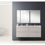 Saniclass Prime Balance Meuble de salle de bain - 120x55x45cm - 2 vasques rectangulaires en céramique blanc - 2 trous de robinet - 4 tiroirs - miroir rectangulaire - mat cotton (beige) SW916238