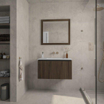 Adema Holz Ensemble de meuble - 80cm - 1 vasque en céramique Blanc - sans trous de robinet - 1 tiroir - avec miroir - Toffee (marron) SW857467