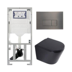 QeramiQ Dely Toiletset - 36.3x51.7cm - diepspoel - rimless - Geberit UP320 inbouwreservoir - softclose toilet zitting - 35mm - gunmetal bedieningsplaat - rechthoekige knoppen - mat zwart SW1235421