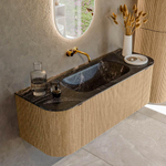 MONDIAZ KURVE-DLUX Meuble de salle de bains 130 cm avec module 25 Len R couleur Chêne avec 1 tiroir et 2 portes. Lavabo BIG SMALL central sans trou de robinet couleur Lava. SW1138114