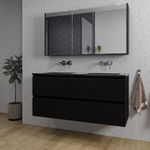 Saniclass Chaci Meuble de salle de bain - 120x46x55cm - lavabo en céramique noir - 2 vasques - sans trous de robinet - 2 tiroirs - armoire miroir - noir mat SW856588