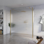 Fortifura Galeria Vrijstaande Inloopdouche - 180x200cm - helder geribbeld - antikalk - 8mm veiligheidsglas - 2 zijwanden - 30cm - wandsteunen en hoekprofielen - PVD - geborsteld messing (goud) SW993086