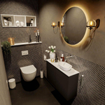 Mondiaz Fowy Toiletmeubel - 80x50x23cm - urban mat - 0 kraangaten - wasbak rechts - 2 deuren - solid surface - blad MDF - wasbak: wit SW760926