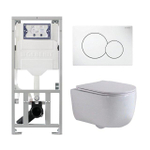 QeramiQ Dely Swirl Pack WC - 36.5x53cm - réservoir encastré Geberit UP320 - abattant mince - plaque de déclenchement sigma blanche - boutons ronds - blanc mat SW1126127