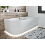 Riho Desire hoekbad - 184x84cm - Hoekopstelling rechts - met LED-plint - met chromen badvuller - Acryl wit glans SW412241