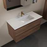 Mondiaz AIVY Ensemble de meuble - 100x45x50cm - 1 trou de robinet - 1 vasque Talc céramique - Centre - 2 tiroirs - avec armoire de toilette - Melamine Mocha SW892397