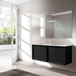 Adema Prime Core Ensemble de meuble - 120x50x45cm - 2 vasques rectangulaires Blanc - 2 trous de robinet - 4 tiroirs - avec miroir rectangulaire - Noir mat SW925911