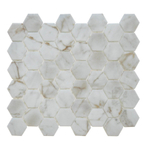 The Mosaic Factory Valencia mozaïektegel - 27.6x32.9cm - wand en vloertegel - Zeshoek/Hexagon - Gerecycled glas Bianco Marble Print Mat SW1102485