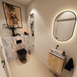 MONDIAZ TURE-DLUX Meuble toilette - 40cm - Washed Oak - EDEN - vasque Glace - position gauche - sans trou de robinet SW1103576