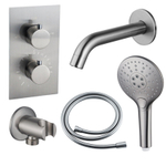 Fortifura Calvi Ensemble de robinet de baignoire - bec - 22cm réductible - corps lisse - douchette ronde - partie encastrable - support mural - inox brossé PVD SW1244018