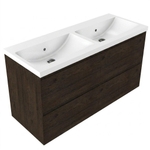 Saniclass Holz Pure Badkamermeubelset - 120x45x63.5cm - Bari keramische wastafel wit - 2 wasbakken - zonder kraangaten - 4 lades - mat eiken charcoal (hout) SW1478778