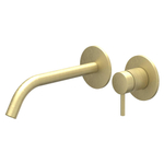 IVY Ensemble de robinet mélangeur - 2 trous - avec partie encastrable - montage mural - bec courbé - démarrage à froid - Or brossé mat PVD SW1235846