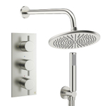 Crosswater MPRO ensemble de douche pluie encastré – douche de tête Ø 30 cm – douchette bâton – 3 leviers – inox brossé SW1472646