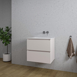 Saniclass Chaci Meuble de salle de bain - 60x45x55cm - lavabo en céramique brillant blanc - 1 vasque - sans trou de robinet - 2 tiroirs - mat cotton (beige) SW1182333