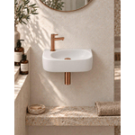 QeramiQ Fuente pack lave-mains – 40 x 21,5 x 12 cm – céramique blanc mat – perçage à gauche – robinet cuivre brossé SW1232835