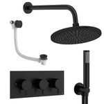 Crosswater MPRO ensemble de douche pluie encastré – douche de tête Ø 30 cm – douchette bâton – 3 leviers – vidage de baignoire – noir mat SW1472662