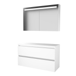 Basic-Line Premium 46 ensemble de meubles de salle de bain 120x46cm sans poignée 2 tiroirs plan vasque armoire de toilette éclairage led intégré mdf laqué blanc glacier SW639623