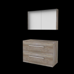 Basic-Line Comfort 46 ensemble de meubles de salle de bain 100x46cm avec poignées 2 tiroirs lavabo top armoire de toilette mfc scotch oak SW639449