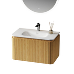 Saniclass Terra Ensemble meuble de salle de bains - 80cm - 2 tiroirs - vasque en solid surface - 1 vasque - 1 trou de robinet - coins arrondis - sandwood (chene clair) SW1447015