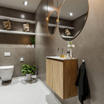 MONDIAZ TURE Kit lave-mains - 60x23x50cm - 0 trous de robinet - 2 portes - chêne blanchi mat - Lavabo à gauche - Solid Surface Blanc SW475154