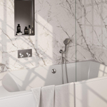 BRAUER Brushed Edition mitigeur de bain encastré thermostatique - boutons-poussoirs SET 04 - ensemble de remplissage de bain - douchette 3 fonctions - flexible de douche - coude d'alimentation mural - inox brossé PVD SW925473