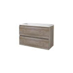 Basic-Line Start 46 ensemble de meubles de salle de bain 100x46cm sans poignée 2 tiroirs vasque acrylique 0 trous de robinetterie mfc scotch oak SW351470