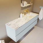 Mondiaz VICA-DLUX ensemble de meuble de salle de bain - 150cm - meuble sous-vasque argile - 4 tiroirs - lavabo encastré nuage droite - sans trous de robinet - version haute de 60cm - glace SW1088248