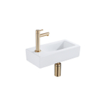 QeramiQ Fontein Fonteinset - 37.5x18.5x9cm - céramique - trou de robinet gauche - robinet lave-mains en laiton brossé - bonde de vidage - siphon abaissé - Blanc brillant SW1232751