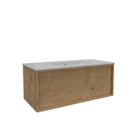 Saniclass Holz Framse Ensemble meuble de salle de bains - 100x45x40cm - 1 tiroir - 1 lavabo - sans trous de robinet - trop-plein - Chêne naturel SW1437751