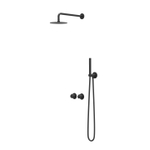IVY Pact Ensemble de douche pluie - encastré - symmetry - inverseur d'arrêt 2 voies - bras de douche mural 40 cm - grande douche de tête slim 25 cm - support avec sortie - flexible de douche 150 cm - douchette 3 jets - Noir mat PED SW1036182