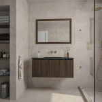 Adema Holz Ensemble de meuble - 100cm - 1 vasque en céramique Noir - sans trous de robinet - 1 tiroir - avec miroir - Toffee (marron) SW857531