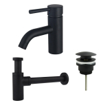 FortiFura Calvi Kit mitigeur lavabo - robinet bas - bonde clic clac - siphon design - Noir mat SW915262