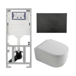 QeramiQ Dely Swirl Toiletset - 36.3x51.7cm - diepspoel - rimless - Geberit UP320 inbouwreservoir - 35mm zitting - mat zwarte metalen bedieningsplaat - ronde knoppen - wit mat SW1138646