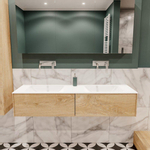 MONDIAZ LUSH Ensemble de meuble salle de bain - 150cm - 2 tiroirs - lavabo cloud - 2 lavabos - 0 trous de robinet - chêne blanchi SW409436