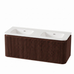 Royal Plaza Terra Edge Ensemble meuble de salle de bains - 120x45.5x46cm - vasque en céramique blanc brillant - 2 vasques - sans trous de robinet - 2 tiroirs - châtaignier (noyer) SW1471939