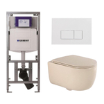 QeramiQ Dely Swirl Toiletset - 36.3x51.7cm - Geberit UP320 inbouwreservoir - met Burda frame - slimzitting - glans witte bedieningsplaat - rechthoekige knoppen - beige SW1130211