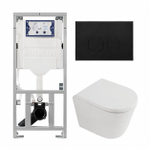 QeramiQ Dely Pack WC - 36,3x51,7cm - à fond creux - sans bride - réservoir encastré Geberit UP320 - abattant WC softclose 35 mm - plaque de commande en plastique noir mat - boutons ronds - blanc mat SW1235391