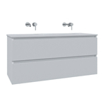 Saniclass Chaci Meuble de salle de bain - 120x45x55cm - lavabo en céramique brillant blanc - 2 vasques - sans trou de robinet - 2 tiroirs - blanc mat SW809393