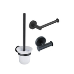 Fortifura Calvi Toiletset 3-delig - toiletrolhouder zonder klep - toiletborstel - handdoekhaak dubbel rond - mat zwart SW1248401