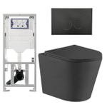 QeramiQ Dely Toiletset - 36.3x51.7cm - diepspoel - rimless - Geberit UP320 inbouwreservoir - met Burda frame - softclose toiletzitting - mat zwarte bedieningsplaat - rechtehoekige knoppen - mat zwart SW804617