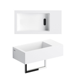 Clou Flush 3 lave-mains 36x18cm trou de robinet à droite avec porte-serviettes aluite Blanc mat SW102685