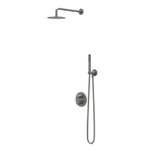 IVY Bond Ensemble de douche pluie - encastrable - inverseur 2 voies avec arrêt - bras plafond 15 cm - pomme de douche slim 25 cm ronde - support avec sortie - flexible de douche 150 cm - douchette satin spray - Metal black brossé PVD SW1032821