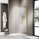 Fortifura Galeria Paroi de douche à l'italienne - 110x200cm - paroi en verre arrondie - droite - verre mat - bras de fixation mural - laiton brossé PVD (Or) SW1426466