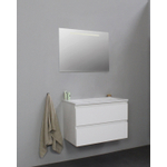 Basic Bella Meuble salle de bains avec lavabo acrylique Blanc 80x55x46cm sans trous de robinet avec miroir et éclairage Blanc brillant SW491786