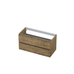 INK Wastafelonderkast - 100x45x52cm - 2 lades - greeploos - met houten keerlijst - MFC - Naturel eiken SW207411