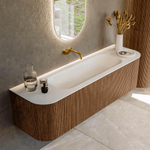 MONDIAZ KURVE 160cm Meuble salle de bain avec module 25 G et D - couleur Walnut - 1 tiroir - 2 portes - vasque BIG MEDIUM centre - sans trous de robinet - Talc SW1138268