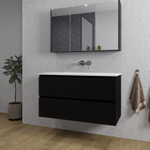 Saniclass Chaci Meuble de salle de bain - 100x46x55cm - lavabo en céramique blanc - 1 vasque - sans trous de robinet - 2 tiroirs - armoire miroir - noir mat SW856551